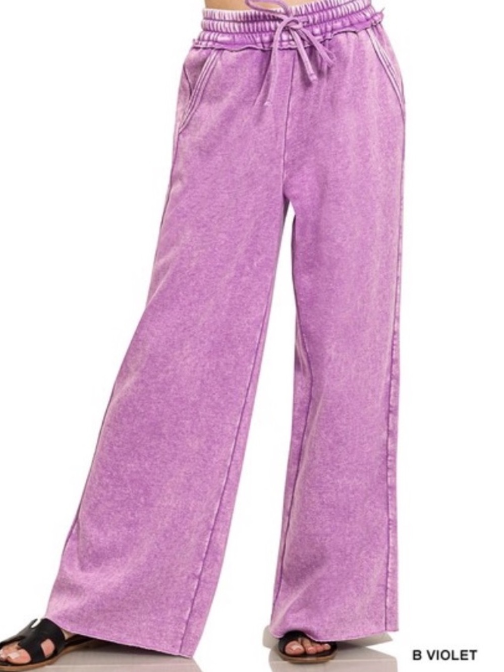 183 Small - 3X ❤️Zenana b Violet  ACID WASH FLEECE PALAZZO SWEATPANTS
POCKETS